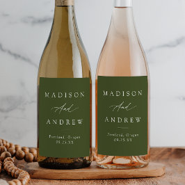 Elegante Calligraphy Olive Green Wedding Weinetikett