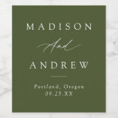 Elegante Calligraphy Olive Green Wedding Weinetikett (Einzelnes Label)