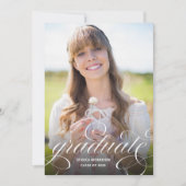 Elegante Calligraphy Overlay Foto Graduation Party Einladung (Vorderseite)