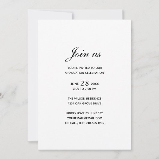 Elegante Calligraphy Overlay Foto Graduation Party Einladung (Rückseite)