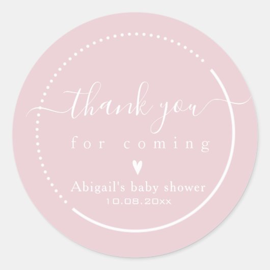 Elegante Calligraphy Pink Baby Shower Vielen Dank Runder Aufkleber (Vorderseite)