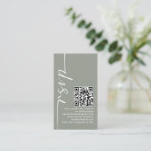 Elegante Calligraphy QR Code Sage Wedding RSVP Begleitkarte (Stehend Vorderseite)