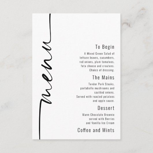 Elegante Calligraphy QR Code Wedding Menu Card Einladung (Vorderseite)