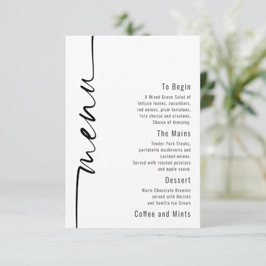 Elegante Calligraphy QR Code Wedding Menu Card Einladung (Stehend Vorderseite)