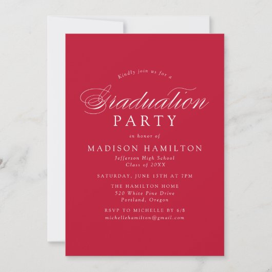 Elegante Calligraphy Red Foto Graduation Party Einladung (Vorderseite)
