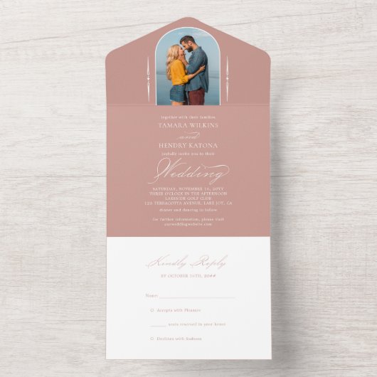Elegante Calligraphy Rose Gold Foto UAWG Wedding All In One Einladung (Innen Boden)