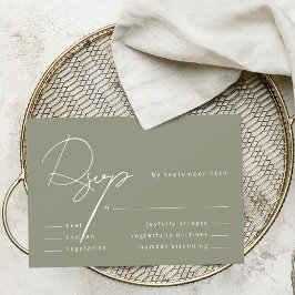 Elegante Calligraphy Sage Green Meal Wedding RSVP Karte