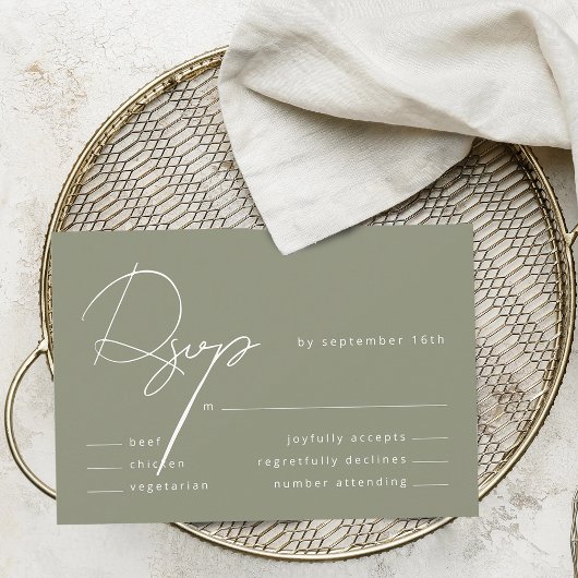Elegante Calligraphy Sage Green Meal Wedding RSVP Karte