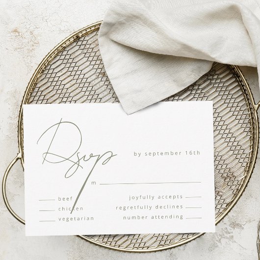 Elegante Calligraphy Sage Green Meal Wedding RSVP Karte