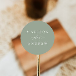 Elegante Calligraphy Sage Green Wedding Runder Aufkleber