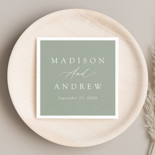 Elegante Calligraphy Sage Green Wedding Serviette