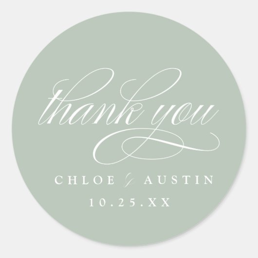Elegante Calligraphy Sage Green Wedding Stickers (Vorderseite)