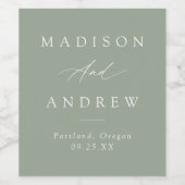 Elegante Calligraphy Sage Green Wedding Weinetikett (Einzelnes Label)
