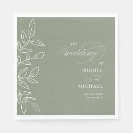 Elegante Calligraphy Sage Minimalistische Blätter Serviette