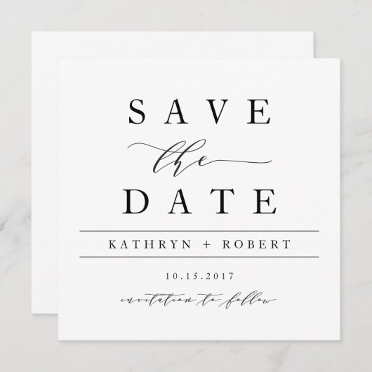 Elegante Calligraphy Save the Date Card (Vorne/Hinten)