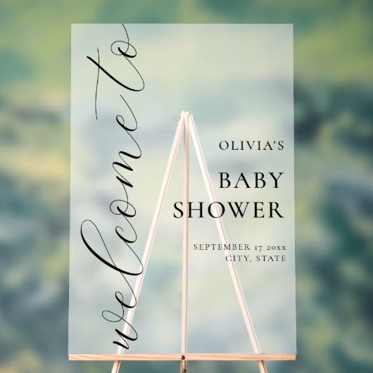 Elegante Calligraphy Script Baby Dusche Willkommen Acrylschild (Neutral)