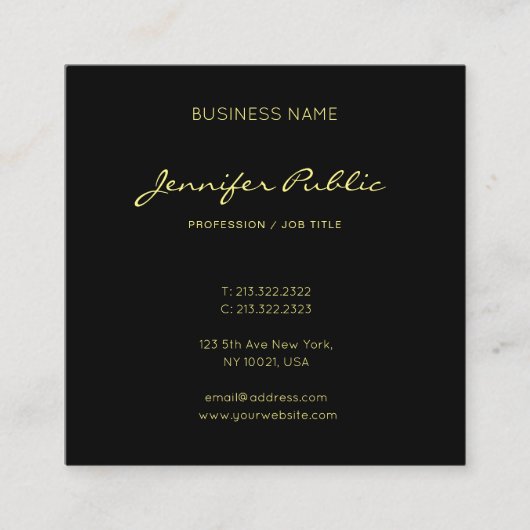 Elegante Calligraphy Script Black Gold Trendy Luxe Quadratische Visitenkarte (Vorderseite)