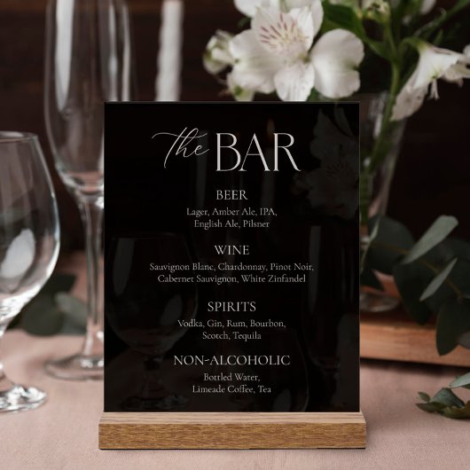 Elegante Calligraphy Script Black Wedding Bar Acrylschild