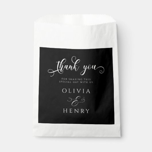 Elegante Calligraphy Script Black Wedding Vielen D Geschenktütchen (Vorderseite)