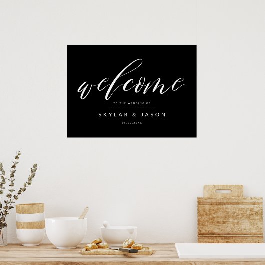 Elegante Calligraphy Script Black Welcome Wedding Poster (Küche)