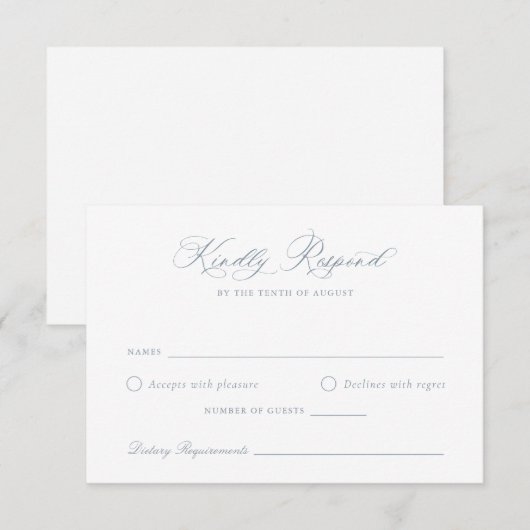 Elegante Calligraphy Script Blue Wedding RSVP Card Einladung (Vorne/Hinten)