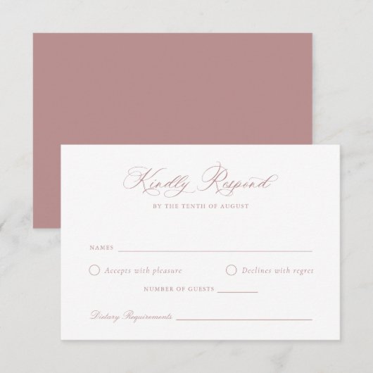 Elegante Calligraphy Script Blush Wedding RSVP Car Einladung (Vorne/Hinten)