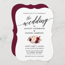 Elegante Calligraphy Script Burgundy Floral Weddin
