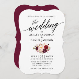 Elegante Calligraphy Script Burgundy Floral Weddin Einladung