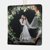 Elegante Calligraphy Script Couple Foto Liebe Keramikornament (Links)