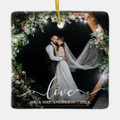 Elegante Calligraphy Script Couple Foto Liebe Keramikornament (Vorderseite)