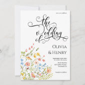 Elegante Calligraphy Script Floral Wedding Einladung (Vorderseite)