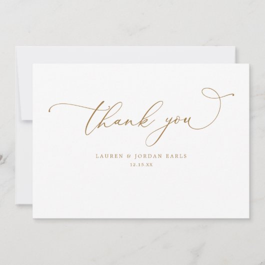 Elegante Calligraphy Script Gold Wedding Dankeskarte (Vorderseite)