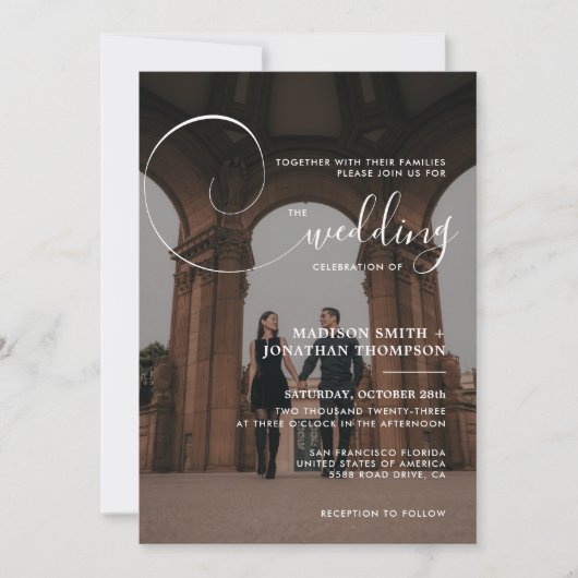 Elegante Calligraphy Script Gray Foto Wedding Einladung (Vorderseite)