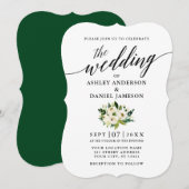 Elegante Calligraphy Script Green Floral Wedding Einladung (Vorne/Hinten)