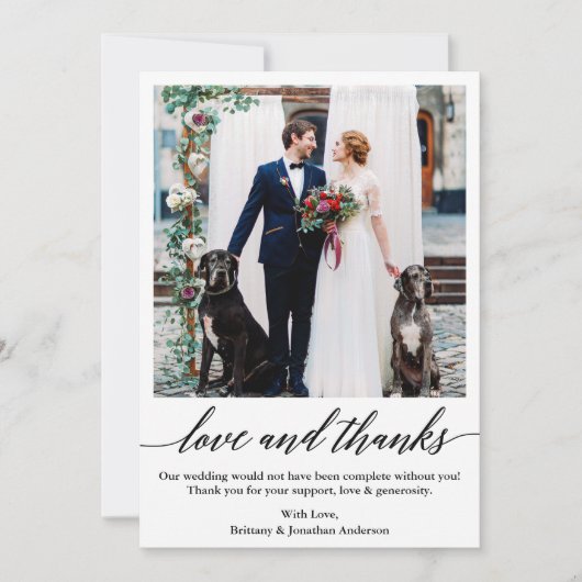 Elegante Calligraphy Script-Liebe dank Hochzeit Dankeskarte (Vorderseite)