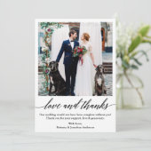 Elegante Calligraphy Script-Liebe dank Hochzeit Dankeskarte (Stehend Vorderseite)