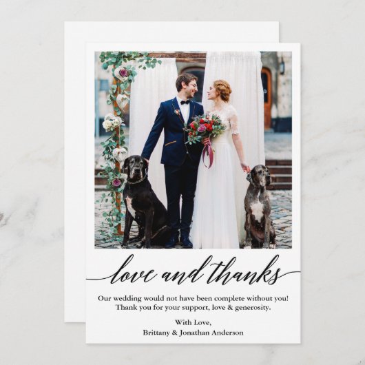 Elegante Calligraphy Script-Liebe dank Hochzeit Dankeskarte (Vorne/Hinten)