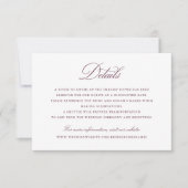 Elegante Calligraphy Script Merlot Hochzeitdetails Einladung (Vorderseite)