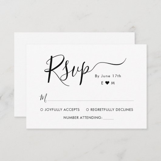 Elegante Calligraphy Script Monogram Wedding RSVP (Vorne/Hinten)