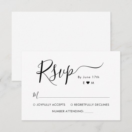 Elegante Calligraphy Script Monogram Wedding RSVP Karte (Vorne/Hinten)