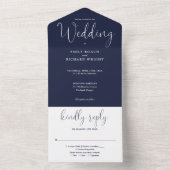 Elegante Calligraphy Script Navy Blue Wedding All In One Einladung (Innen Boden)