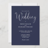 Elegante Calligraphy Script Navy Blue Wedding Einladung (Vorderseite)