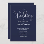 Elegante Calligraphy Script Navy Blue Wedding Einladung (Vorne/Hinten)