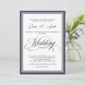 Elegante Calligraphy Script Navy Blue Wedding Invi Einladung (Stehend Vorderseite)