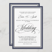 Elegante Calligraphy Script Navy Blue Wedding Invi Einladung (Vorne/Hinten)