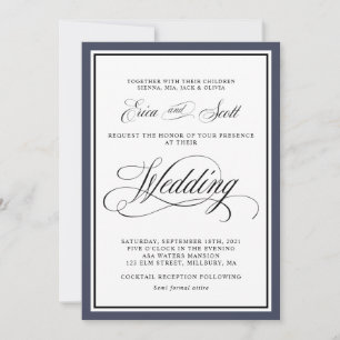 Elegante Calligraphy Script Navy Blue Wedding Invi Einladung