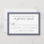 Elegante Calligraphy Script Navy Blue Wedding RSVP (Vorderseite)
