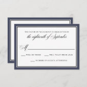 Elegante Calligraphy Script Navy Blue Wedding RSVP (Vorne/Hinten)