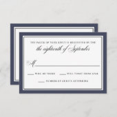 Elegante Calligraphy Script Navy Blue Wedding RSVP (Vorne/Hinten)