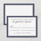 Elegante Calligraphy Script Navy Blue Wedding RSVP Karte (Vorne/Hinten)
